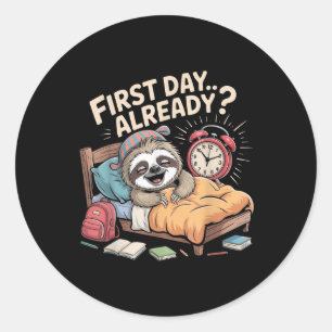Eerste dag al_ Luiaard wekker grappig terug naar Ronde Sticker