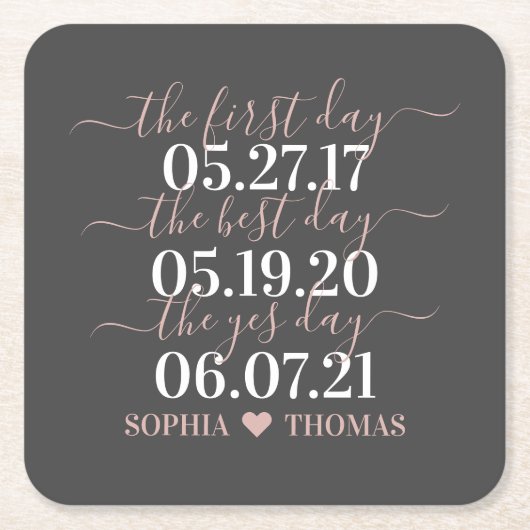 Eerste Dag Beste Dag Ja Dag Trouwdatum Accessoire Kartonnen Onderzetters (Voorkant)