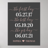 Eerste dag Beste dag Ja Dag Weddag Teken Datum Poster (Voorkant)