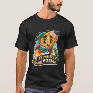Eerste Dag Brandstof Cute Potlood Raket Schip Teru T-shirt