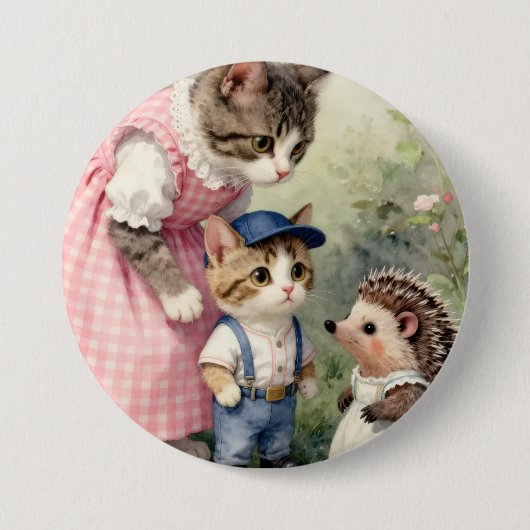 Eerste Dag Groeten –  Kitten & Egel Ronde Button 7,6 Cm (Voorkant)