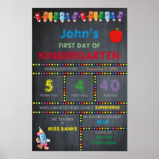 Eerste dag in Kindergarten BOY, klein, alkboar Poster (Voorkant)