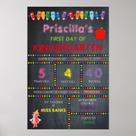 Eerste dag Kindergarten GIRL, Klein formaat, Chalk Poster