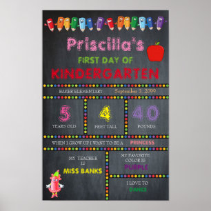 Eerste dag Kindergarten GIRL, Klein formaat, Chalk Poster