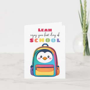 Eerste Dag Pinguïn Rugzak School Zoon Dochter Kaart