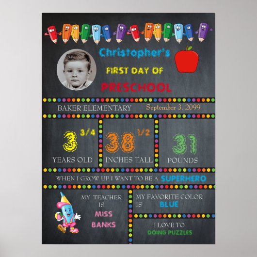 EERSTE DAG PRESCHOOL, bord, foto Poster (Voorkant)
