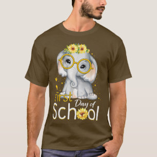 Eerste dag Schoolschildpad Elephant Sunflower Girl T-shirt