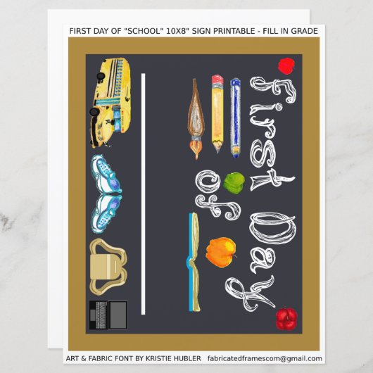 Eerste dag van 10x8 "School Sign Letter Sheet (Voorkant / Achterkant)