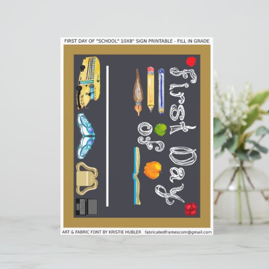 Eerste dag van 10x8 "School Sign Letter Sheet (Staand voorkant)