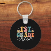 Eerste dag van 1e klas Crew Groovy Terug naar scho Sleutelhanger (Voorkant)
