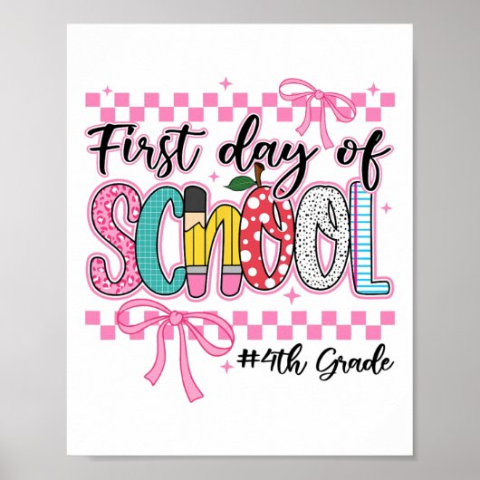 Eerste dag van de 4e klas Kinder meisje boog terug Poster (Voorkant)