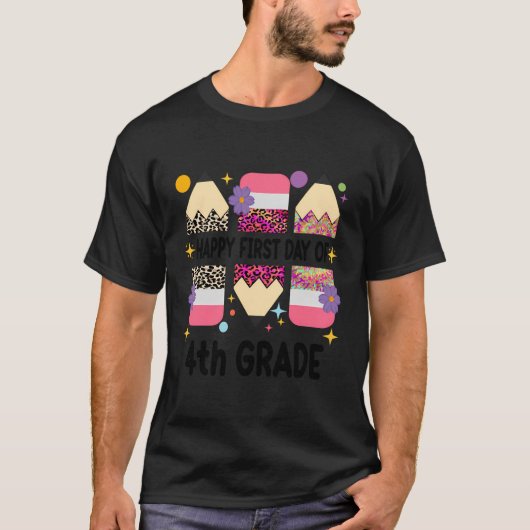 Eerste dag van de 4e klas leraar Leopard potlood t T-shirt (Voorkant)
