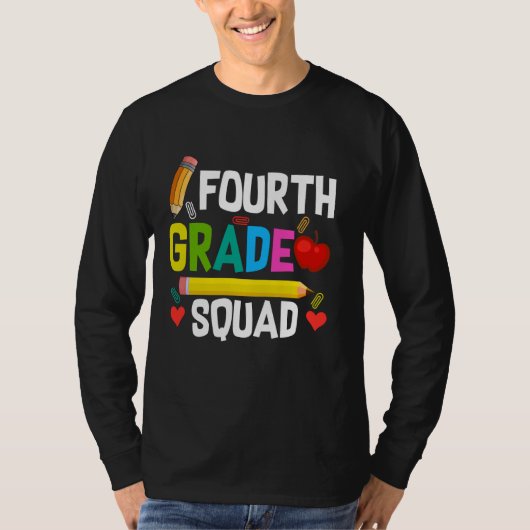 Eerste dag van de 4e klas squad leraar terug t-shirt (Voorkant)