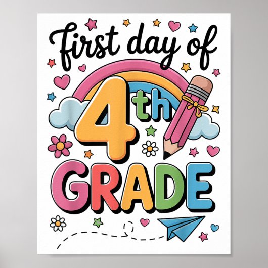 Eerste dag van de 4e klas terug naar school leraar poster (Voorkant)