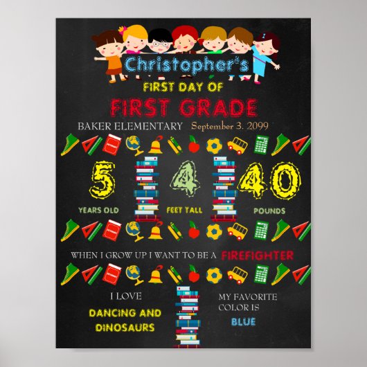 Eerste dag van de BOY voor eerste GRADJE, zwart &  Poster (Voorkant)