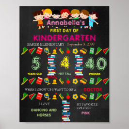 Eerste dag van de Kindergarten Sign GIRL, Black & Poster