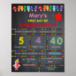 Eerste dag van de Kindergarten Sign GIRL, Chalkboa Poster