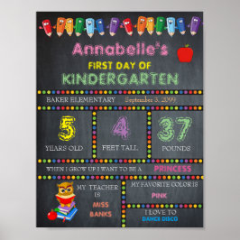 Eerste dag van de Kindergarten Sign GIRL, Chalkboa Poster