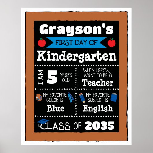 Eerste dag van de klas Tekens Student Art - Blauw Poster (Voorkant)