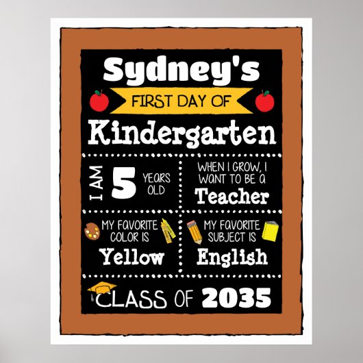 Eerste dag van de klas Tekens Student Art - Geel Poster (Voorkant)