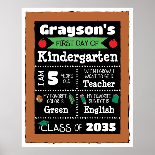 Eerste dag van de klas Tekens Student Art - Groen Poster (Voorkant)