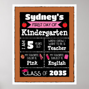 Eerste dag van de klas Tekens Student Art - Roze Poster