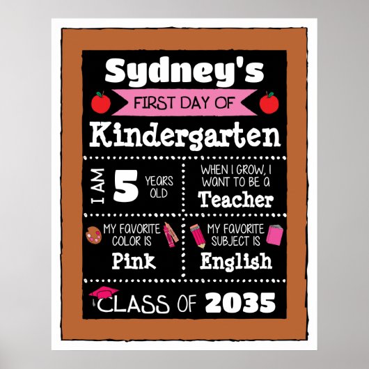 Eerste dag van de klas Tekens Student Art - Roze Poster (Voorkant)