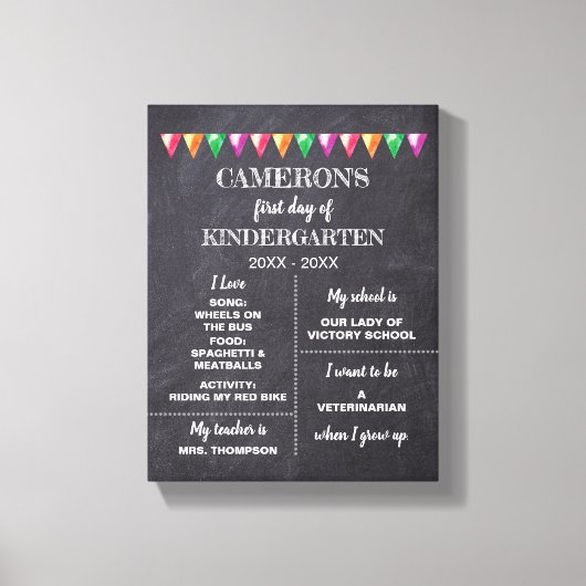 Eerste dag van de kleuterschool Chalkboard over mi Canvas Afdruk (Voorkant)