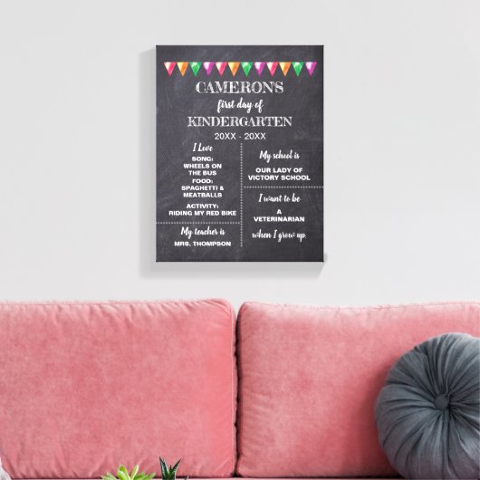Eerste dag van de kleuterschool Chalkboard over mi Canvas Afdruk (Insitu (Woonkamer))