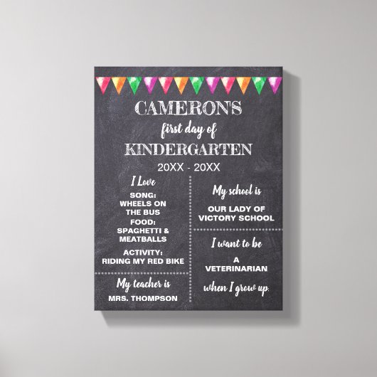Eerste dag van de kleuterschool Chalkboard over mi Canvas Afdruk (Voorkant)