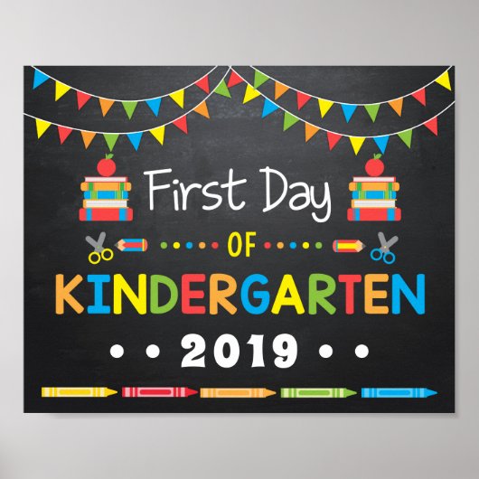 Eerste dag van de kleuterschool, schoolbord bord poster (Voorkant)