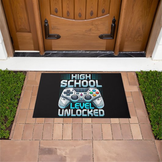 Eerste Dag Van De Middelbare School Niveau Ontgren Deurmat (Buiten)