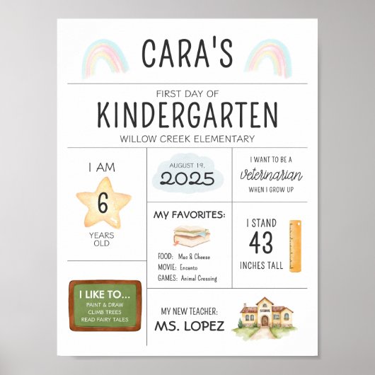 Eerste dag van de school Kindergarten Sign Poster (Voorkant)