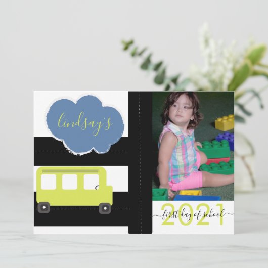 Eerste dag van de schoolbuskaart kaart (Staand voorkant)