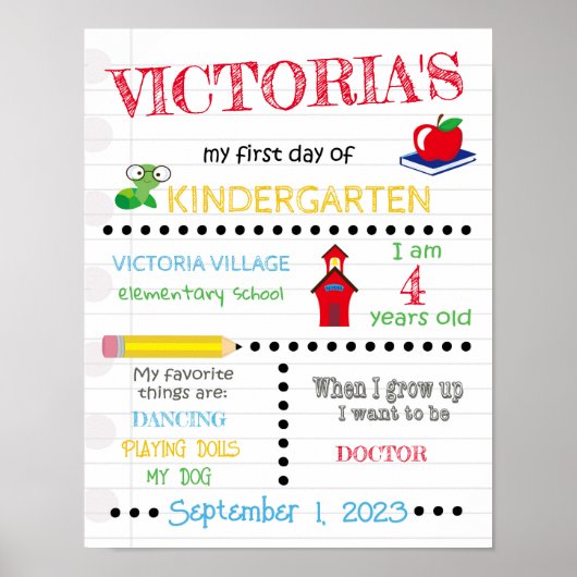 Eerste dag van de schoolkinderen Naam Datum Poster (Voorkant)