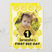 Eerste dag van de verjaardag Uitnodiging Honeycomb (Voorkant / Achterkant)