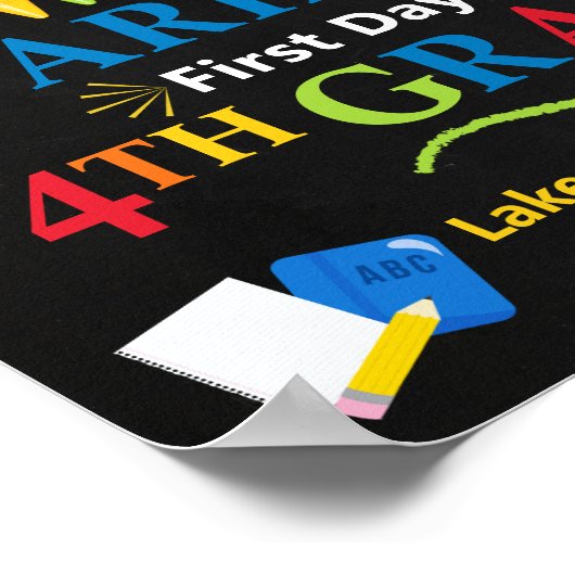 Eerste dag van de vierde klas schoolbord - 4e klas poster (Hoek)