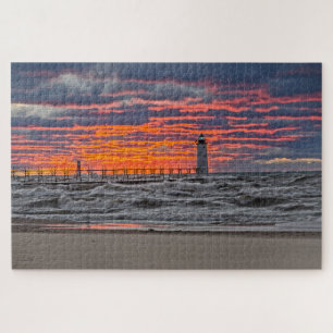 Eerste dag van de zonsondergang van de Herfst Legpuzzel