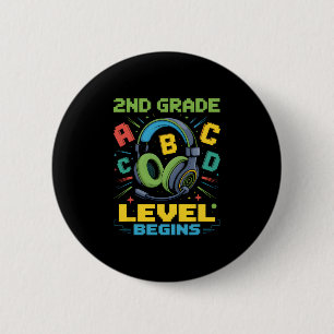 Eerste dag van het 2e leerjaar begint shirt gamer  ronde button 5,7 cm