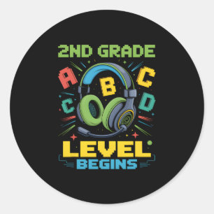 Eerste dag van het 2e leerjaar begint shirt gamer  ronde sticker