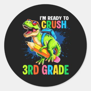 Eerste dag van het 3e leerjaar shirt jongens dinos ronde sticker