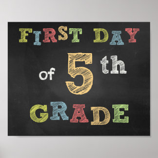 Eerste dag van het 5e klassebord - Chalkboard Poster