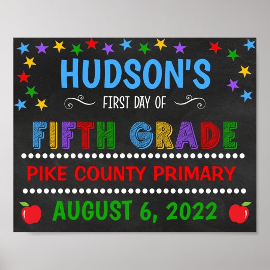 Eerste dag van het bord van de vijfde graad poster (Voorkant)