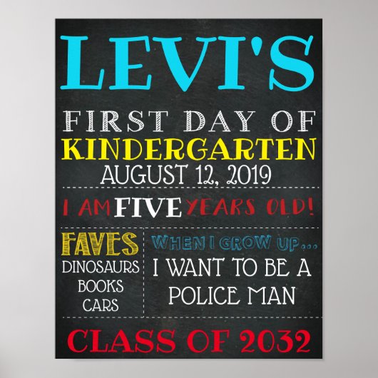 EERSTE DAG VAN HET SCHOOLCHART POSTER (Voorkant)