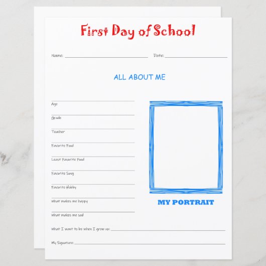 Eerste dag van het schoolinterview Print (Voorkant / Achterkant)