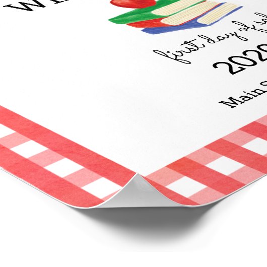 Eerste dag van het schoolteken Gingham Apple Poster (Hoek)