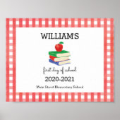 Eerste dag van het schoolteken Gingham Apple Poster (Voorkant)