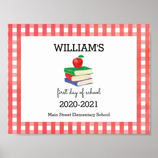 Eerste dag van het schoolteken Gingham Apple Poster (Voorkant)