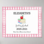 Eerste dag van het schoolteken Gingham Apple Poster (Voorkant)