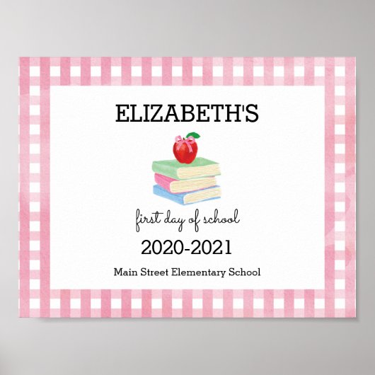Eerste dag van het schoolteken Gingham Apple Poster (Voorkant)